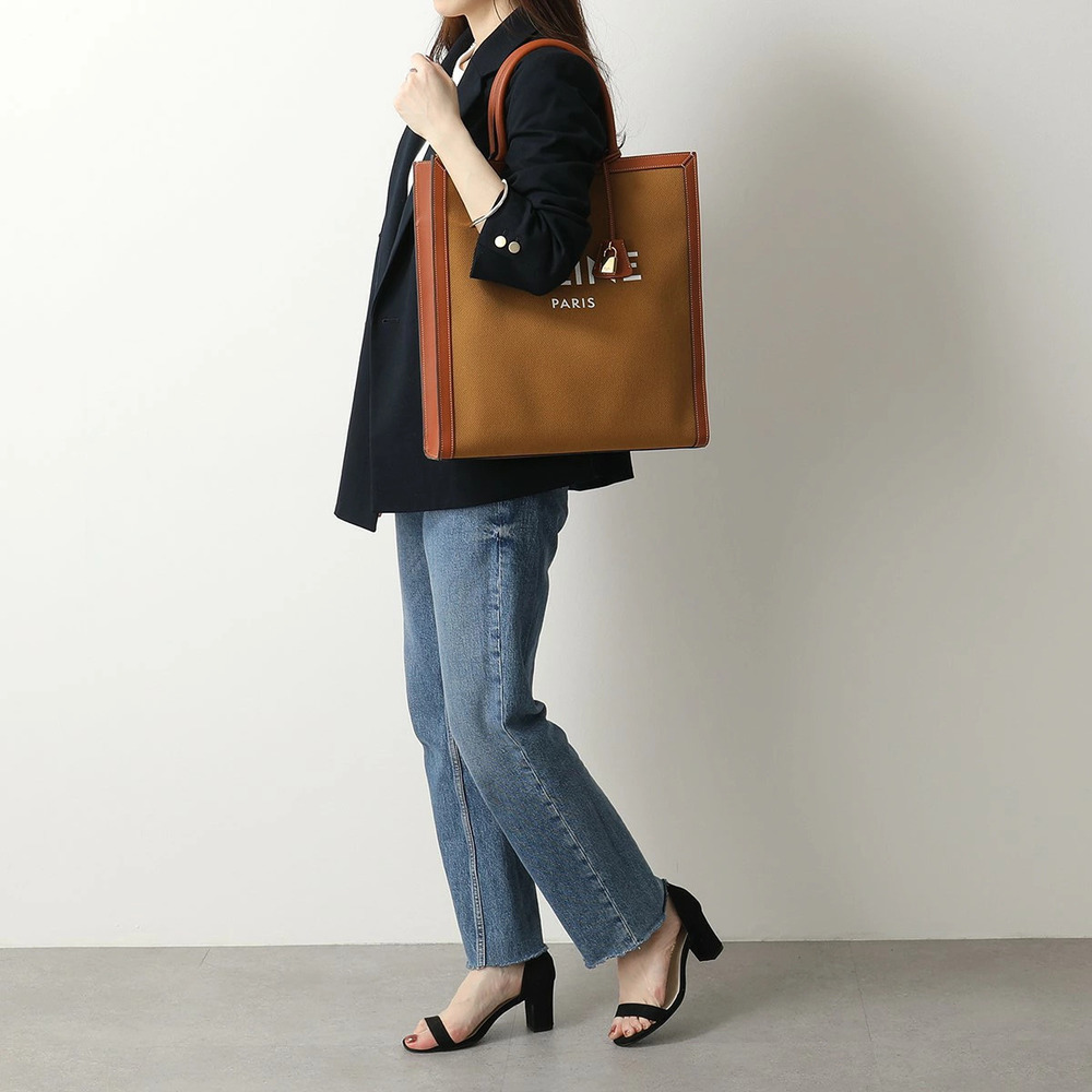 Celine Vertical Tote Bag Canvas x Leather Ochre Tan